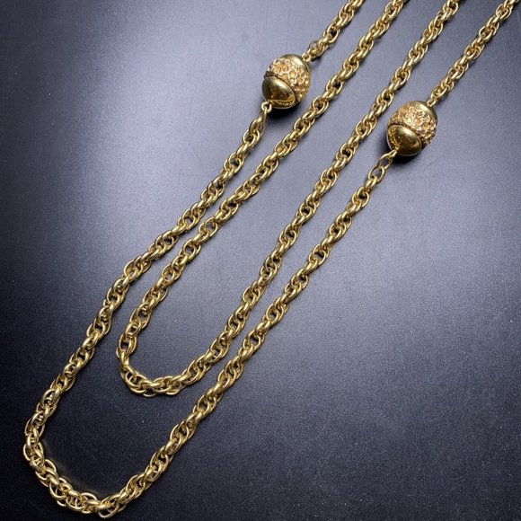 Extra Long Acorn Look Station Necklace Gold Tone 56 Inch Classic Vintage - Picture 2 of 7